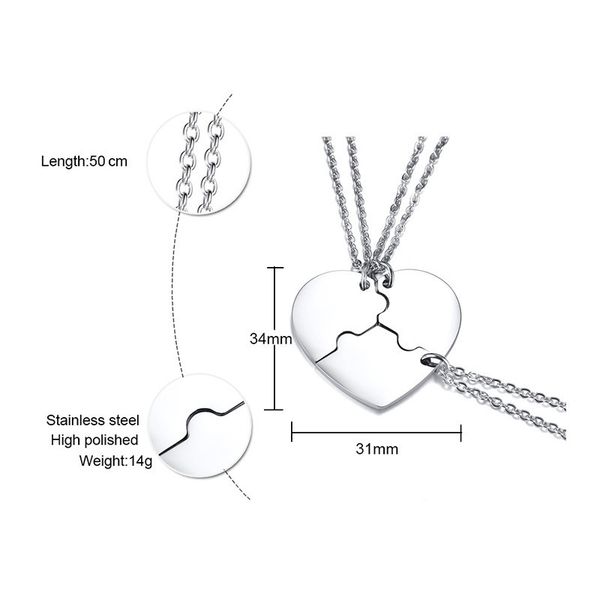 

fxm tee1 steel necklace sell popular single women man 34mm broken heart shape steel color lover gift women jewelry 201014, Silver