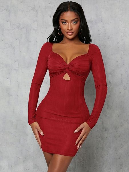 

sxy twist front cut out sweetheart bodycon dress f8gl#, Black;gray