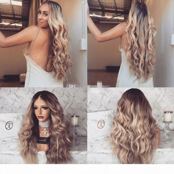 

lace front human hair wigs ombre t1b 18 wavy 150 density natural wave malaysian virgin hair pre-plucked hairline with baby hair, Black;brown