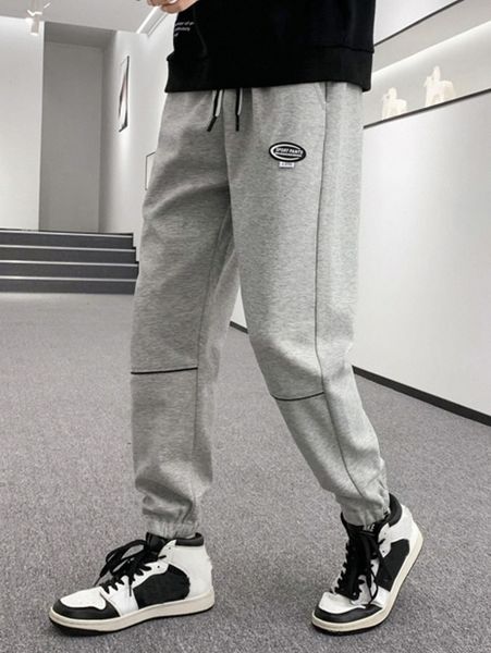 

men patch detail drawstring waist sweatpants 1062#, Black