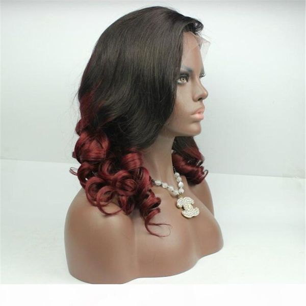 

fashion wavy brazilian virgin hair glueless full lace wigs two tone t1b bug natural hairline for fashion women, Black;brown