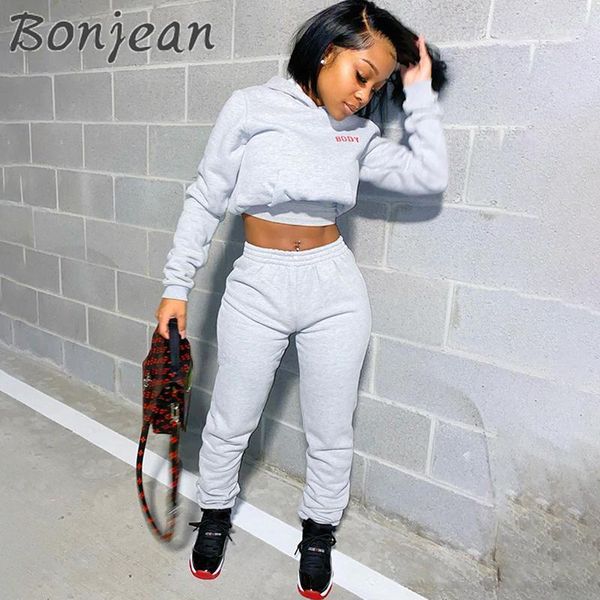

bonjean tracksuit women 2 piece set clothing fashion casual long sleeve hoodies sports pants tracksuit sweat suit jogging1, Gray