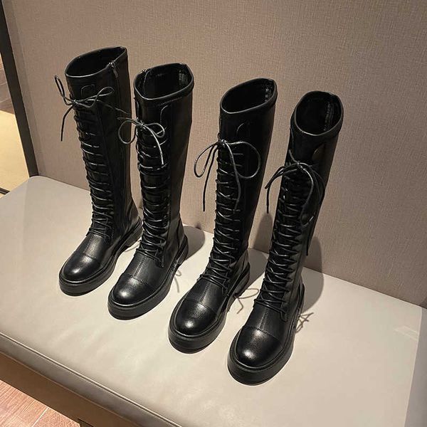 

children's middle boots 2021 autumn and winter high tube less than knee thin fashion inner heightening knight small horse boots, Black