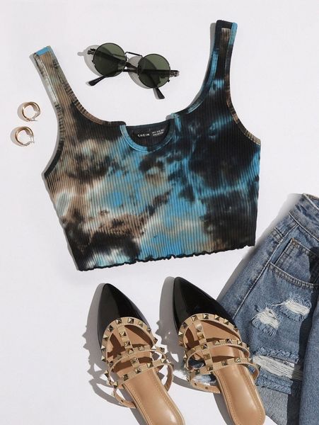 

notched neck tie dye tank f5ko#, White