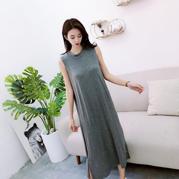 

modal nightdress sleeveless breathable solid casual 2020 summer new ladies can wear nightgowns home clothes women night gown1, Black;red