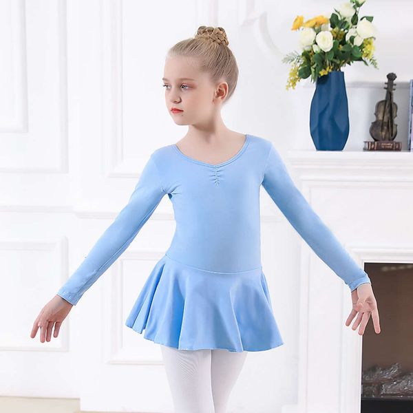 

spring and autumn girls' ballet children's skirt long sve training dance performance drs grading examination uniform, Blue