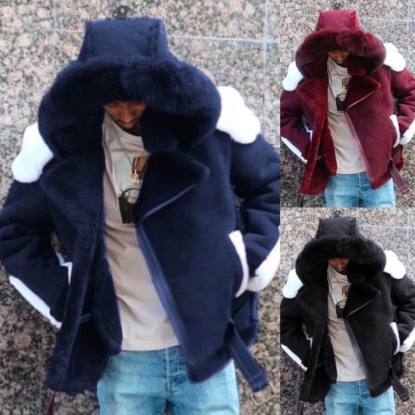 

men jacket coats thicken fur fleece warm winter windproof jackets casual mens down parka hooded outwear cotton padded jacket1, Black