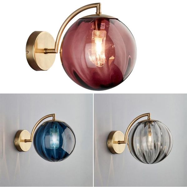 

nordic single head gilded wall lamp creative glass ball lampshade e14 wall light for l cafe bar club art home bedside decor