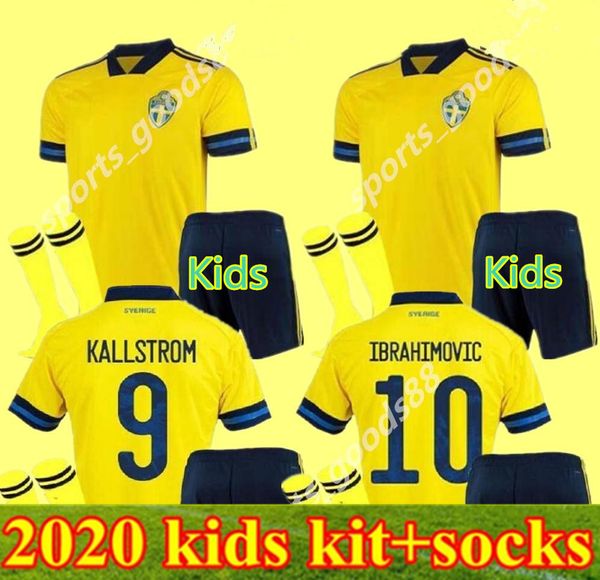 

kids 20 21 швеция футбольные трикотажные аппараты 2020 sverige home forsberg maillot de foot lindelof guidetti kids boys футбольная рубашка, Black;yellow