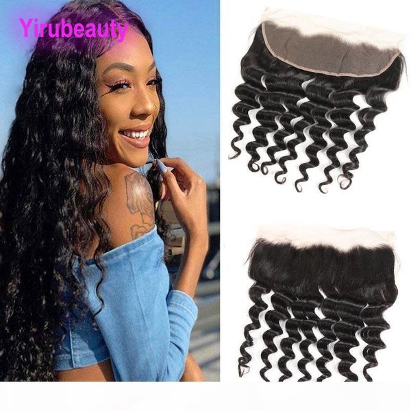 

malaysian unprocessed human hair lace frontal deep wave 13x4 pre plucked curly virgin hair closures 8-22inch, Black;brown