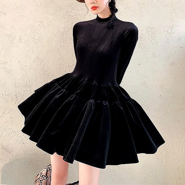 

ladies new autumn winter high fashion velvet dresses for women bow collar full sleeve ball gown dress vintage dress women sl573, Black;gray