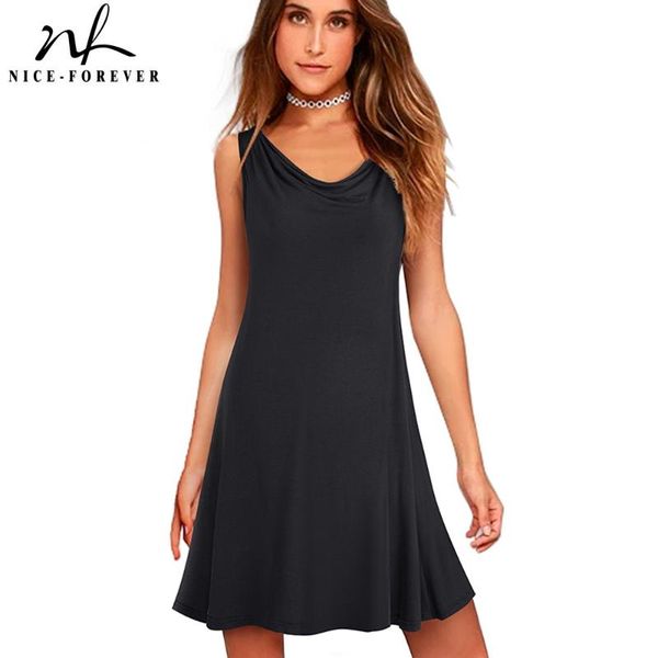 

nice-forever 2021 summer women pure color casual tank dresses straight shift oversized sun dress btya216, Black;gray
