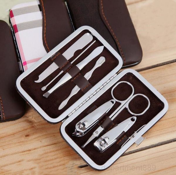 

a-clippers kit scissors tweezer knife ear pick utility manicure set stainless steel nail care tool sets 7pcs/set owb3024