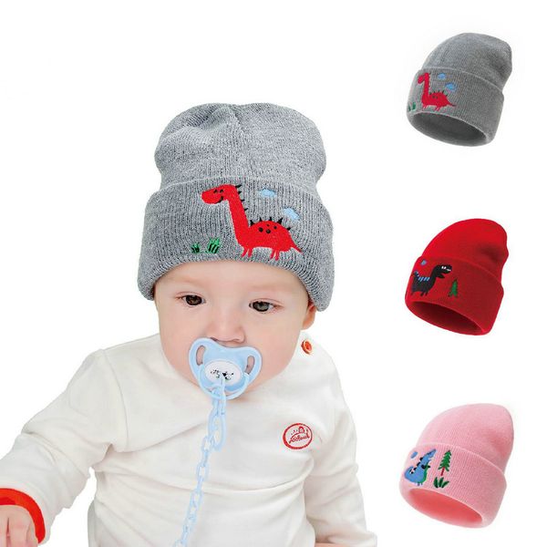 

new embroidered dinosaur knitted childrens hat baby warm lovely soft hat 5 colors optional dhl, Blue;gray