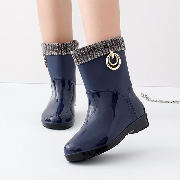 

women autumn winter warm plush rainboots woman watrproof rain boots women's shoes ladies female ankle boots fashion shoes, Black