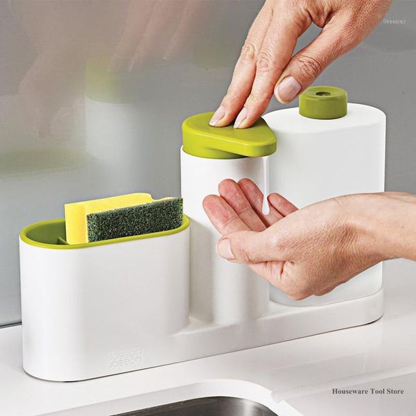 

stand foam liquid soap dispenser set kitchen detergent dispensers sink bathroom automatic hand wash sponge storage shelf durable1