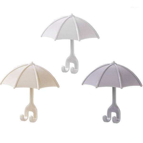 

3 pcs/lot creative umbrella shape hooks punch-bathroom seamless adhesive hook strong sticking wall decorative hanger1