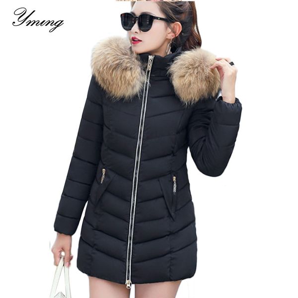 

winter women down jackets warm parka inflatable coats with fur collar hooded female winter clothes fashion thick outwear 201029, Black