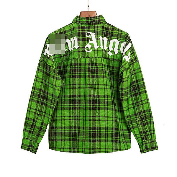 

palm long sleeve shirt pa angels bear angel letter print plaid casual shirt, Black