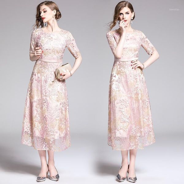 

autumn womens mesh dress half sleeve luxury floral embroidered dress women fashion runway dresses vestidos1, Black;gray