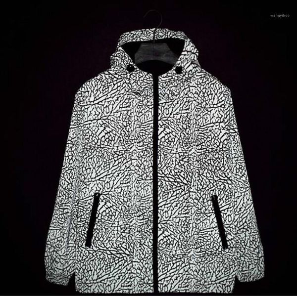 

new men 3m reflective jacket camouflage zipper crack explosion hoodies movement hip hop waterproof windbreaker fluorescent coat1, Black;brown