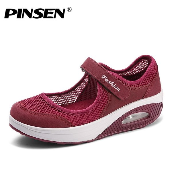 

pinsen summer fashion women flat platform woman breathable mesh casual moccasin zapatos mujer ladies boat shoes y200320, Black
