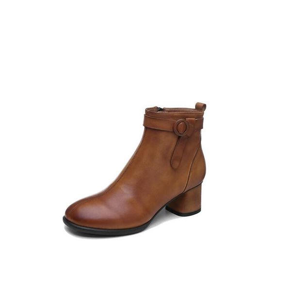 

2020 autumn and winter new fashion temperament leather mid-heel boots fashion women's boots, Black