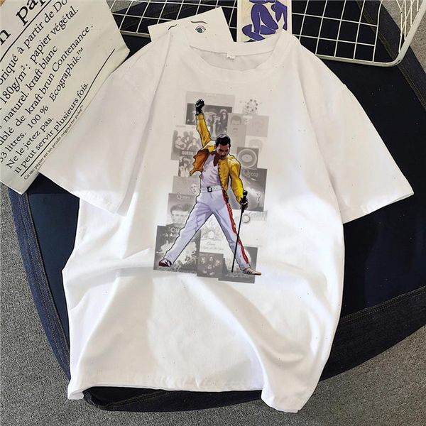 

freddie mercury queen band t shirts women 90s graphic rock tees female harajuku vintage t shirt fashion streetwear tshirt, White