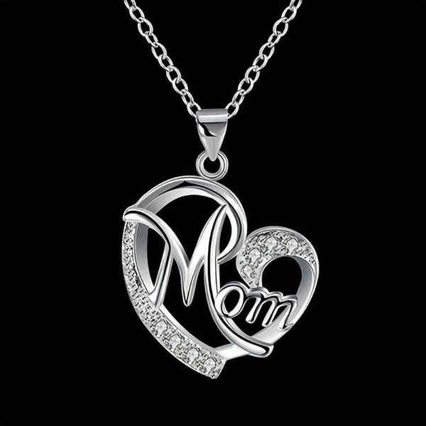 

chokers fashion rhinestone mom letter love heart pendant necklace jewelry birthday gift, Golden;silver