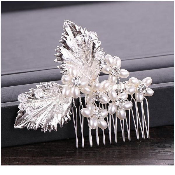 

модный лист цветок жемчужные волосы combs свадебные волосы аксессуары для волос свадебные головные волосы украшения женщины женщины ювелирны, Slivery;golden