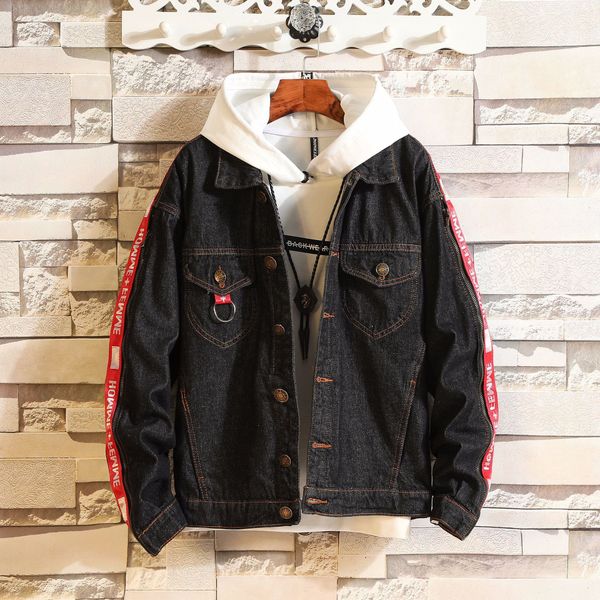 

2021 the new male hip hop denim printing letter jackets casual new fashion classic man broken streetwear overcoats size m-2xl a0c0, Black;brown