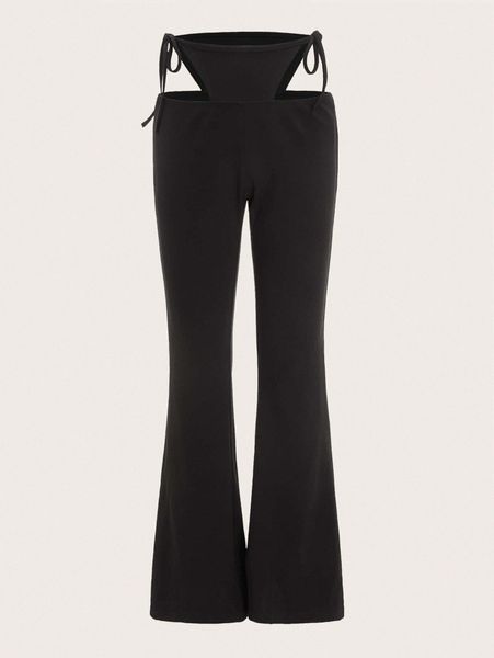 

cutout tie waist flare leg pants q7hq#, Black;white