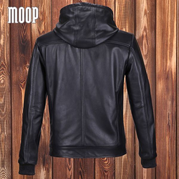 

fall-black genuine leather jackets and coats men 100%lambskin hooded motorcycle jacket coat veste cuir homme 2 patch pockets lt559