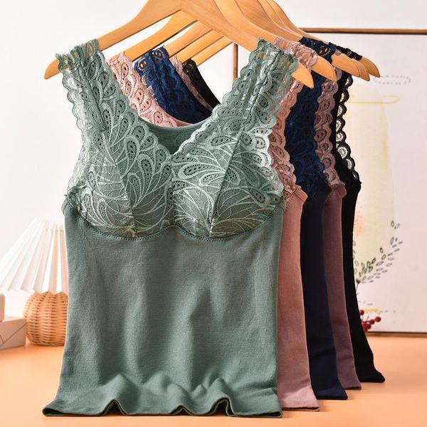 

autumn and winter terry thermal vest women's v-neck phoenix tail lace thermal terry heating camisole with chest pad1, Black;white