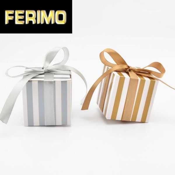 

10pcs gold silver stripes candy box with ribbons for wedding party favors and gifts bag for guest birthday party decoration1