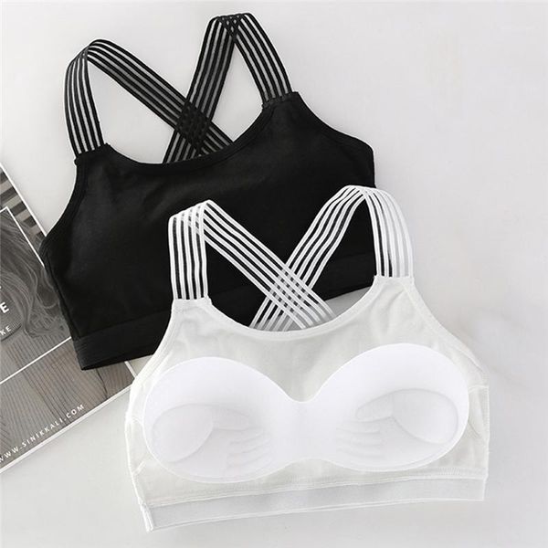 

women's push up vest breathable cushion fitness cross belt beauty back solid color vest, White