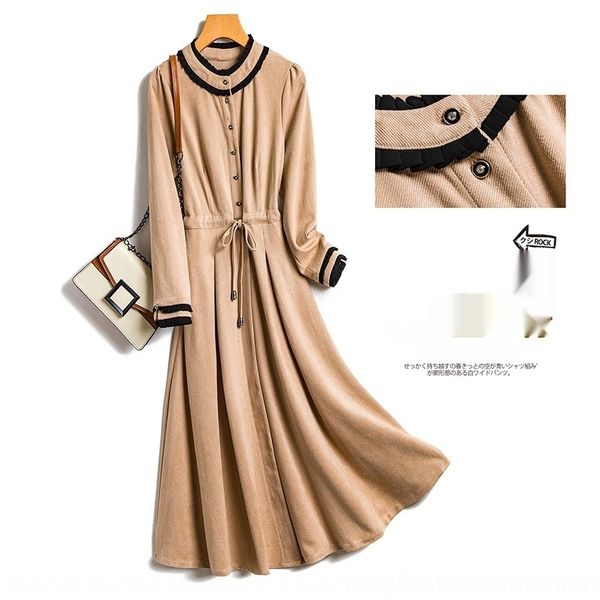 

1fra1 style 2020 skirtlong dress autumn skirt long skirtdress women's new style foreign sleeve shows thin temperament frosted autumn mi, Black;gray
