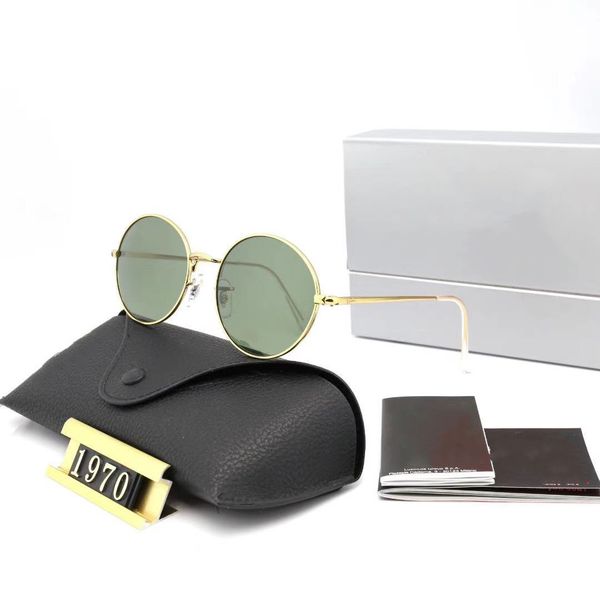 

designer sunglasses women sunglasses mens sunglsses round metal real uv protect glass lenses with brown or black leather case 1970 sunglass, White;black