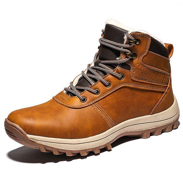 

male snow boots winter boots ankle men winter shoes outdoor hiking men leather water proof mens walking shoes adult, Black