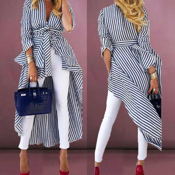 

women's blouses & shirts elegant shirt autumn women v neck long sleeve casual lady striped printing blouse bow bandage, White