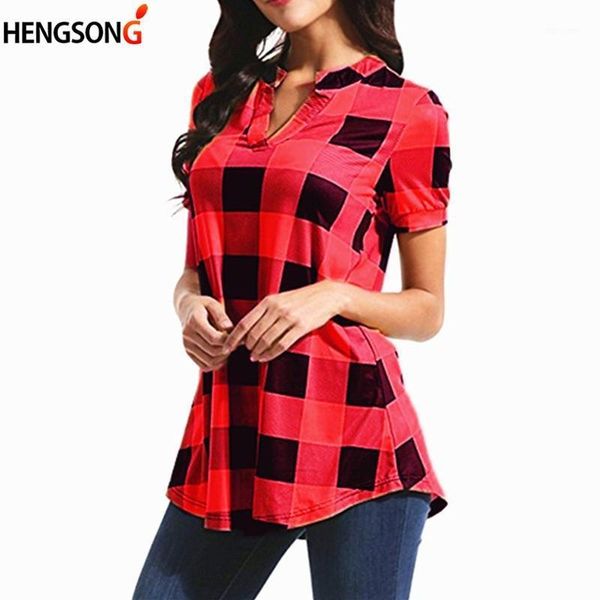 

fashion women plaid blouse v neck short sleeve summer shirts loose casual female plaid shirts plus size 3xl1, White