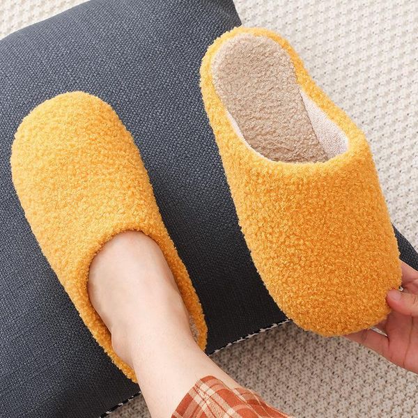 

slippers comfortable pure color winter men women warm plush non-slip on flat couples soft shoes ladies comfortale house shoes1, Black