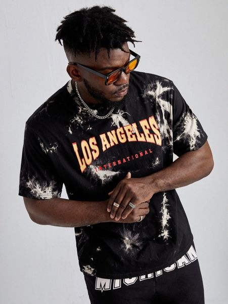 

extended sizes men letter graphic tie dye tee o22t#, White;black