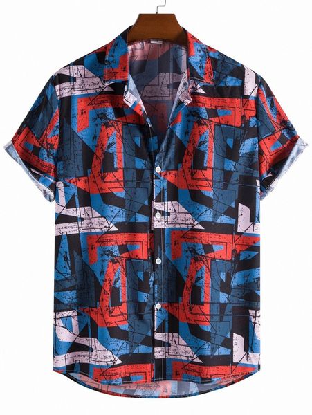 

men random geo print high low shirt 423j#, White;black