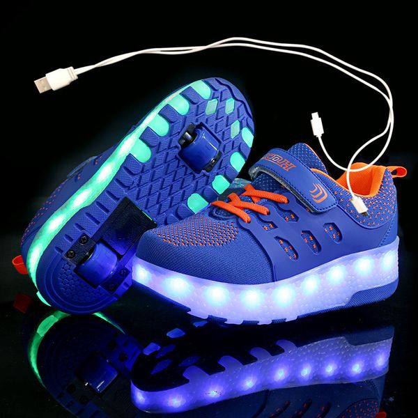 

розовые кроссовки дети светящиеся два красного колеса синего свет luminous roller skate дети водить обувь мальчиков usb зарядного, Black;red
