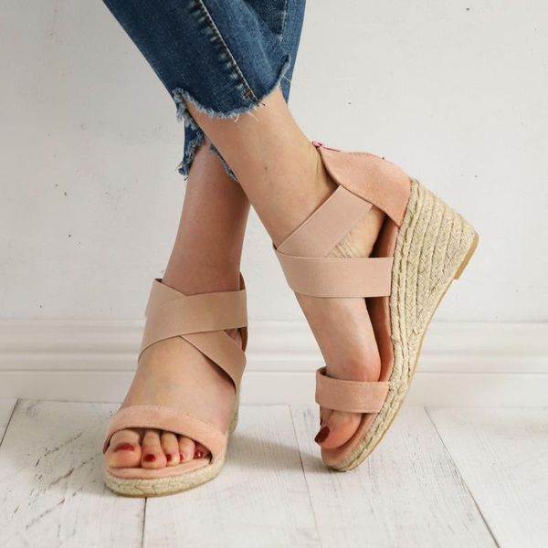 

sandals 2021 summer plus 43 women fashion leopard platform shoes woman wedges gladiator casual elastic band, Black