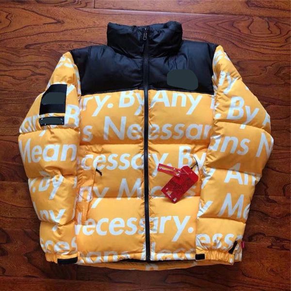 

2020 new men's winter down jackets warm and fashionable north letter print contrast jackets clothes black red yellow size m