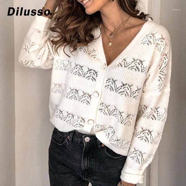 

2020 fashion lady open stitch oats women shirt hollow out cardigan knitting long sleeve coat button coats#d31, Black;brown