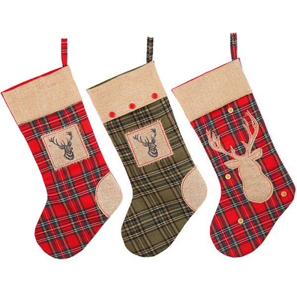 Le ultime dimensioni di 50 cm, calze natalizie, stile reticolo di alce, decorazioni natalizie, ciondoli per albero di Natale, spedizione gratuita