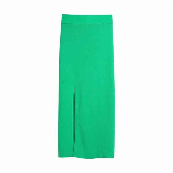 

slmd stylish chic green ribbed knitted skirts women fashion side split skirt female casual jupe, Black